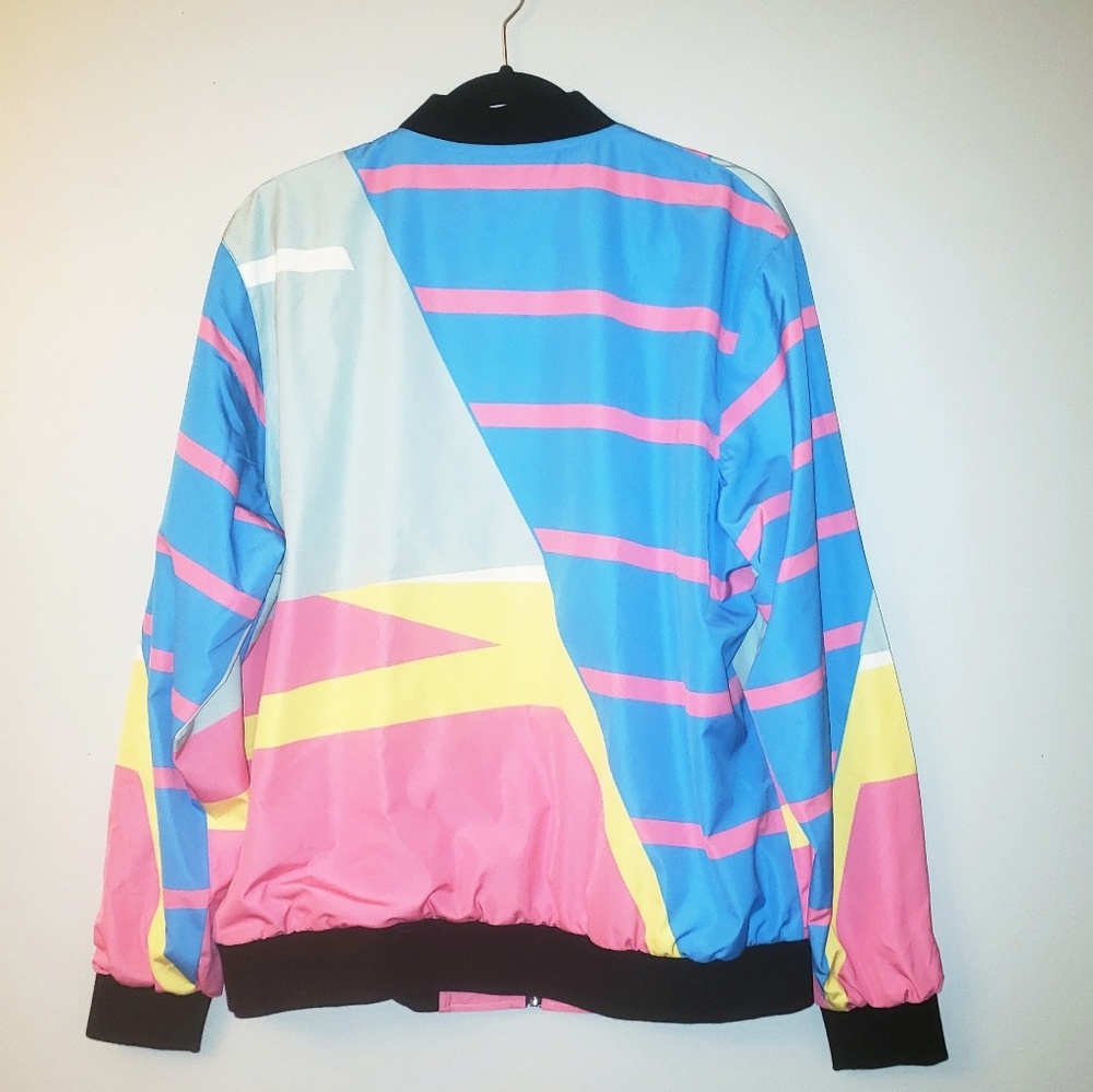 Women's 80s Neon Striped Bomber Jacket - Picture 2 of 4